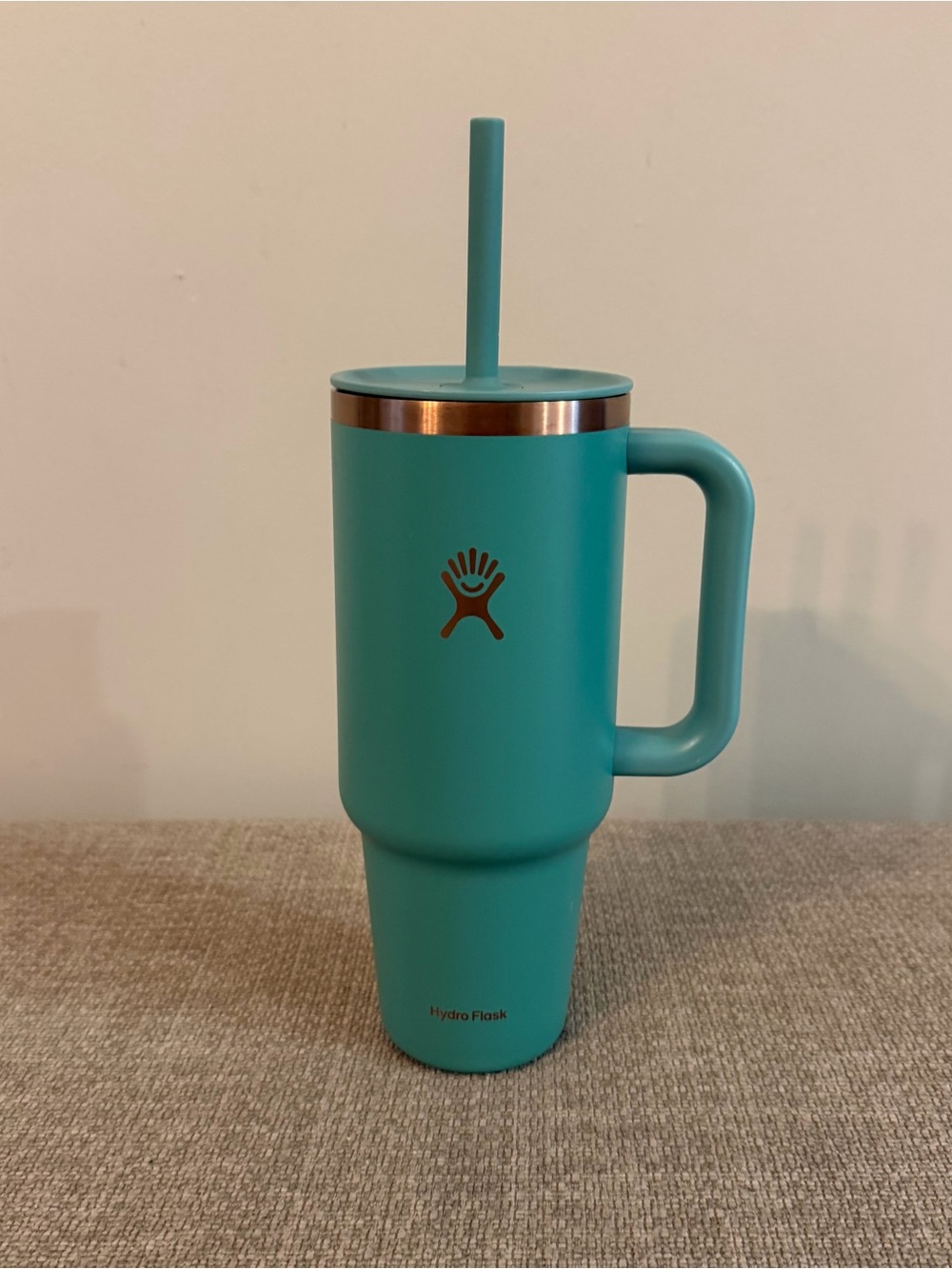 Hydro Flask Teal Thyme Green Rose Gold 40 oz Travel Tumbler SS Flexible Straw